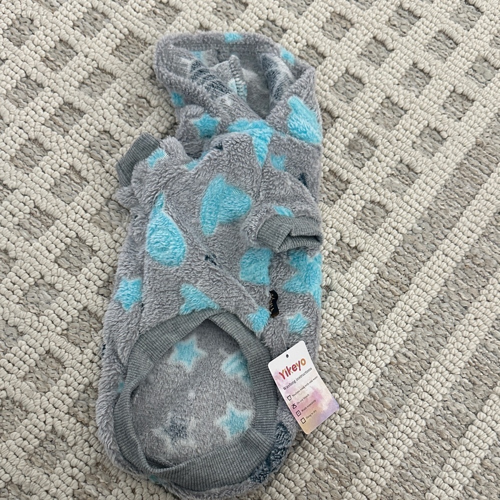 Gray and Blue Heart Patterned Dog Hoodie
